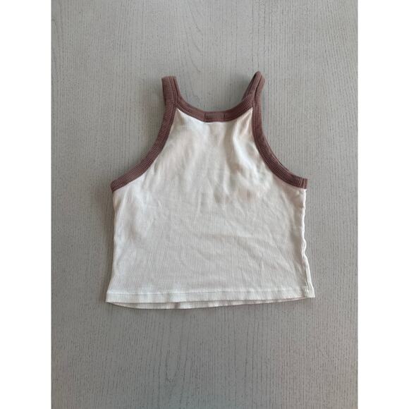 Full Tilt Brown Flower Tank Cropped Top Groovy Retro Beachcore 100% Cotton - Picture 6 of 6